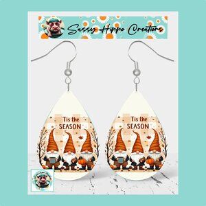 Earrings Gnome Trio Autumn Tis the Season Printed on MDF Hook Backs Sublimated